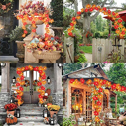 Comtelek 4 Pack Fall Maple Leaf Garland with LED String Lights, 7Ft/Piece Artificial Leaves Hanging Vines Autumn Garland for Thanksgiving Decorations,Fireplace Mantel,Home,Wedding,Thanksgiving Gifts