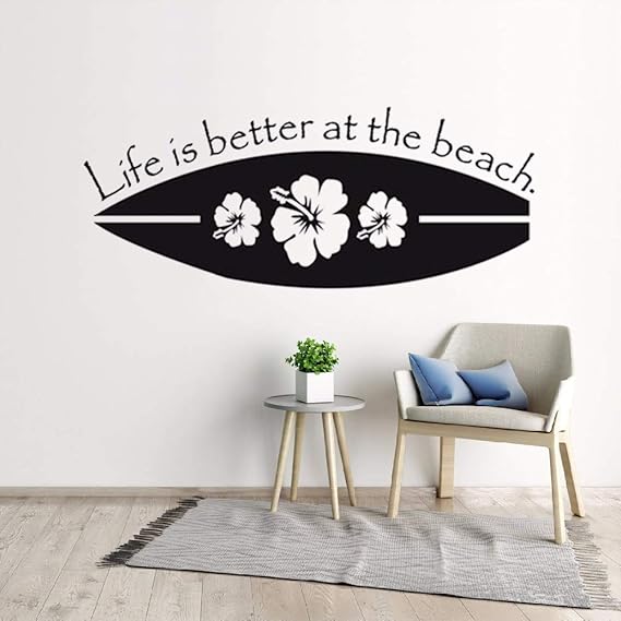 Surfbrett Wandtattoo Sport Surfen Vinyl Wandaufkleber Das Leben Ist Am Strand Besser Qute Wall Poster Home Decor 104x42 Cm Amazon De Baumarkt