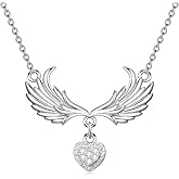 LWXIE Diamond Angel Wing Necklace for Women 925 Sterling Silver Heart Angel Wing Pendant Necklaces Angel Wing Jewelry Gifts for Women Mom Wife