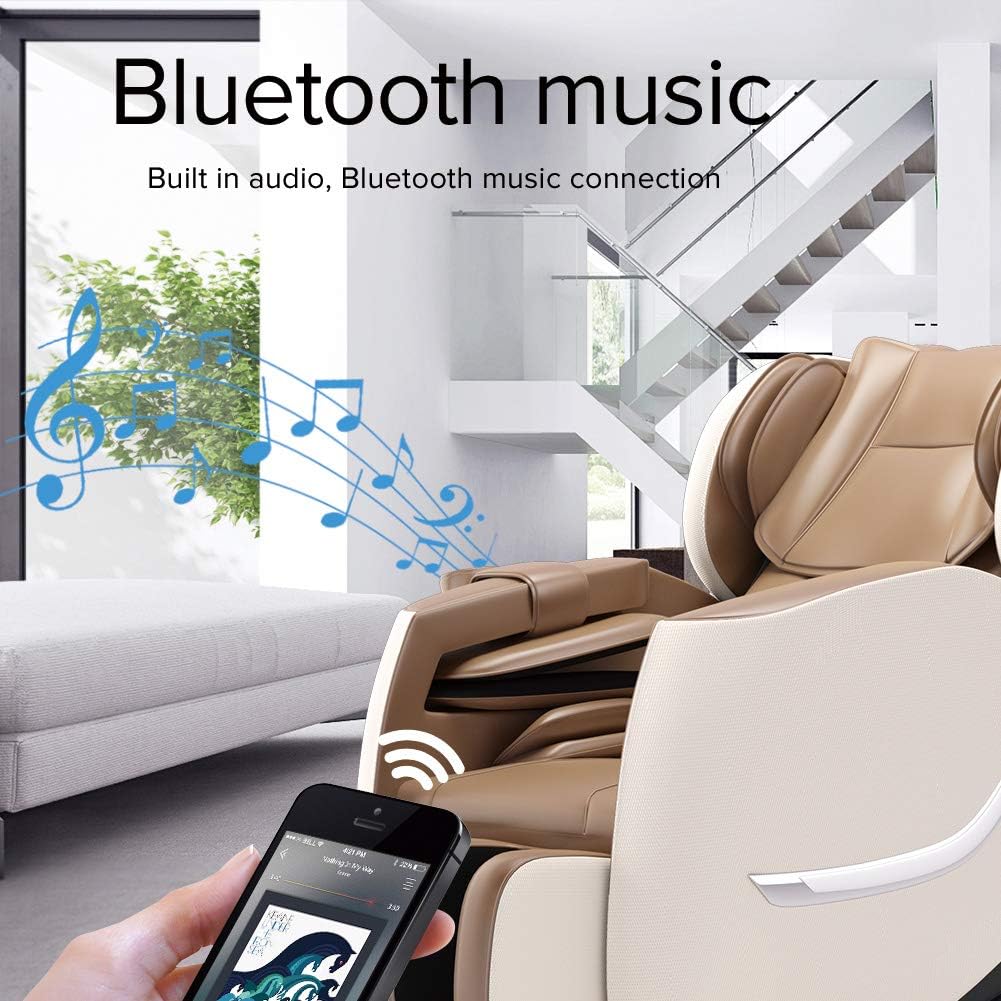 SMAGREHO New Full Body Electric Zero Gravity Shiatsu Massage Chair with Bluetooth Heating and Foot Roller for Home and Office(Khaki): Furniture & Decor