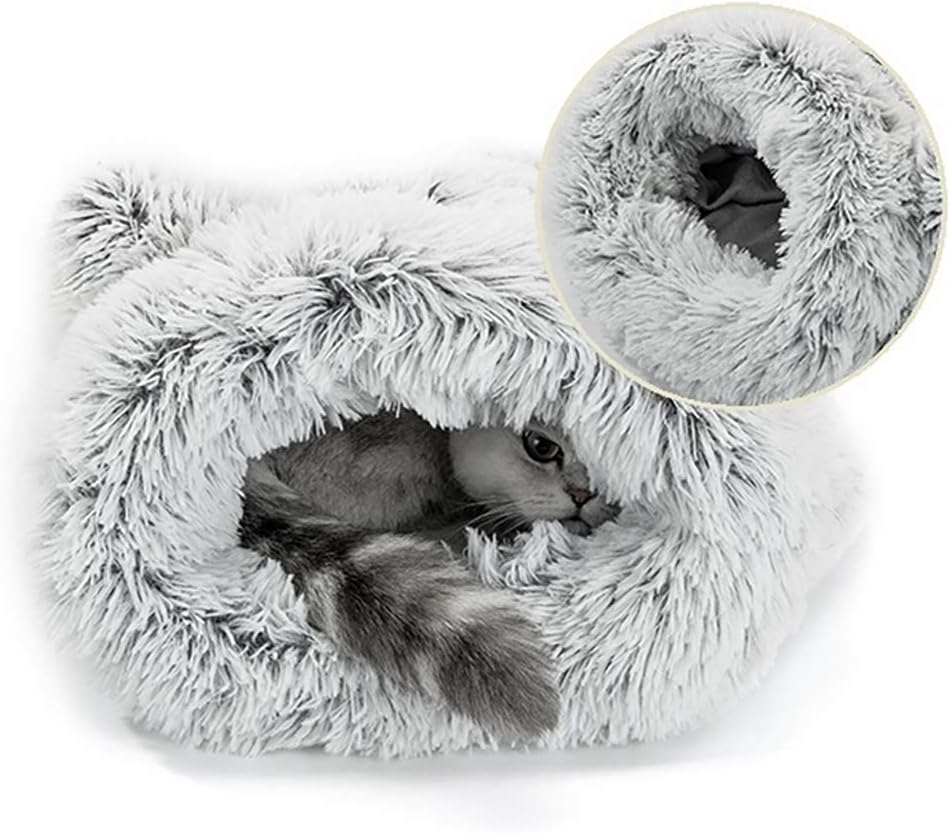 HIPIPET Cat Sleeping Bag Self Warming Cozy Plush Pet Bed Washable Cat Beds for Indoor Cats Cave Warmer for Small Large Cats : Pet Supplies