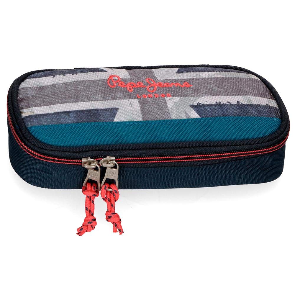 Pepe Jeans Ian Pencil Case with organizer Blue 22x9x5 cms Polyester