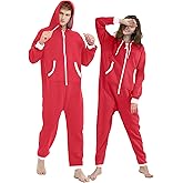 Kgromfy Adult Onesie Hooded Jumpsuit Family Couples Matching Pajamas Zipper Sleepwear One Piece Christmas Loungewear