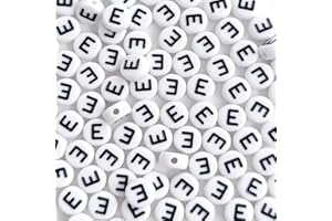 200 Pcs 4 × 7mm E Letter Beads, White Circular Letter Beads for Bracelet Jewelry Makin