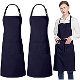 Jubatus 2 Pack 100% Cotton Aprons with 2 Pockets Cooking Chef Kitchen Adjustable Bib Apron for Women Men, Navy Blue