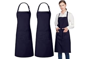 Jubatus 2 Pack 100% Cotton Aprons with 2 Pockets Cooking Chef Kitchen Adjustable Bib Apron for Women Men, Navy Blue