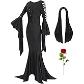 DIYLN Adult Black Gothic Dress for Women Halloween Costumes with Accessories for Vampire Witch Costume Dress Up