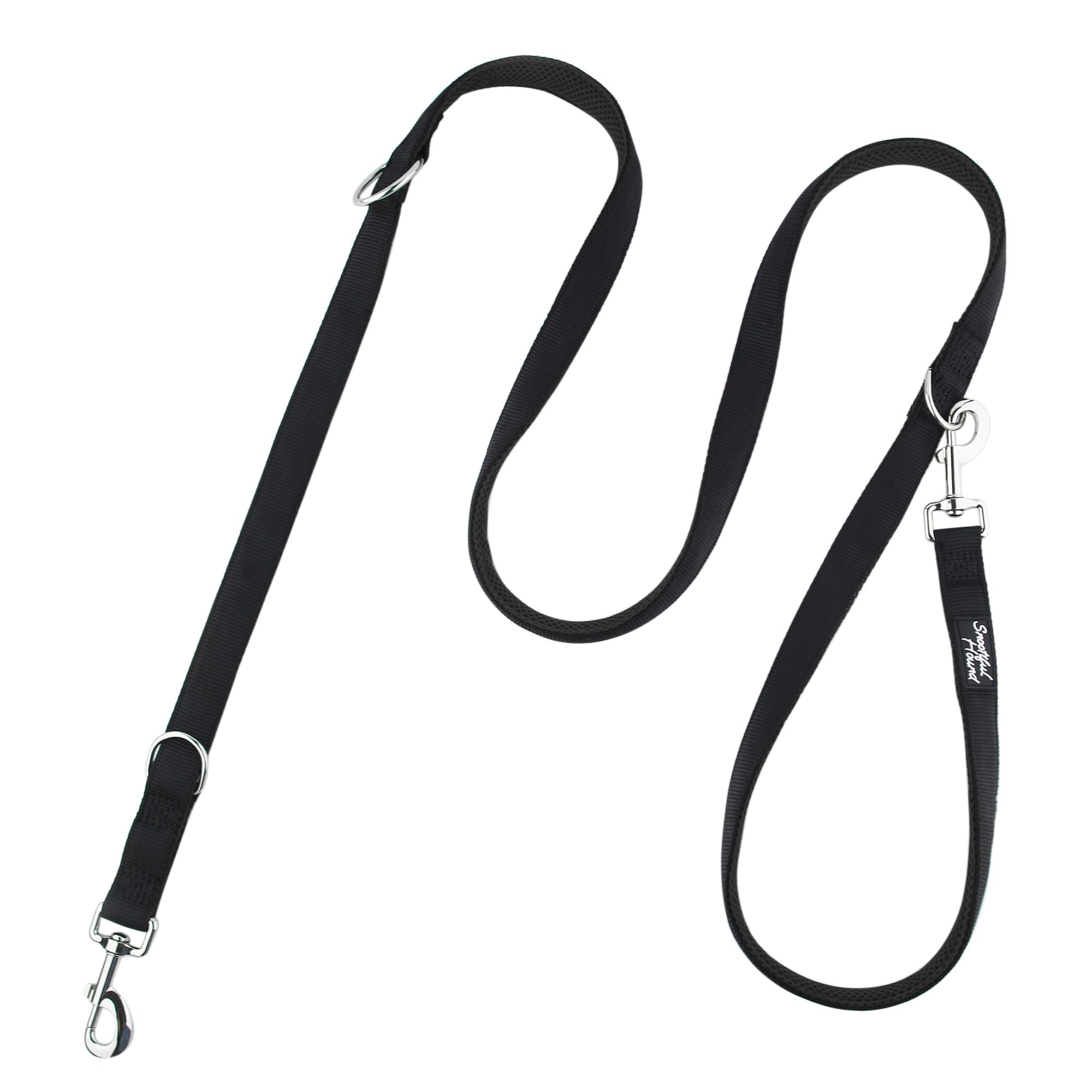 Snootiful Hound Double Ended Dog Lead - Ideal Training Lead - Comfort Mesh Padding - Double Clip Leash - 220cm x 2.5cm (Black)