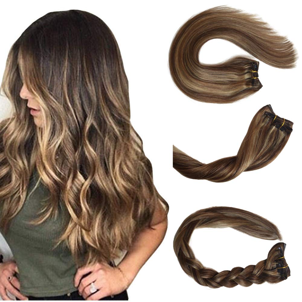 Amazon Com Thefashionway Real Human Hair Dark Brown Mixed Strawberry Blonde Clip On Hair Extensions 7pcs 70g Set Silky Straight Top Grade 7a Clip In Hair For Fashion Women 4 27 18 Inches Beauty