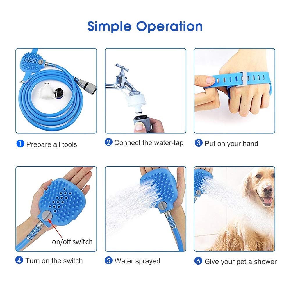 EDUPLINK Pet Bathing Tool Pet Shower Sprayer & Scrubber in-One, Dog Cat Horse Grooming Massage Shower Bath Tub & Outdoor Garden Hose Compatible for All Types of Pets