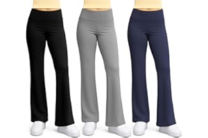 BEAT STREET BASICS Beat Street Girls Flare Leggings - 3 Pack Athletic Kids Fold Over Waist Bell Bottom Pants for Yoga, Dance - Made in USA