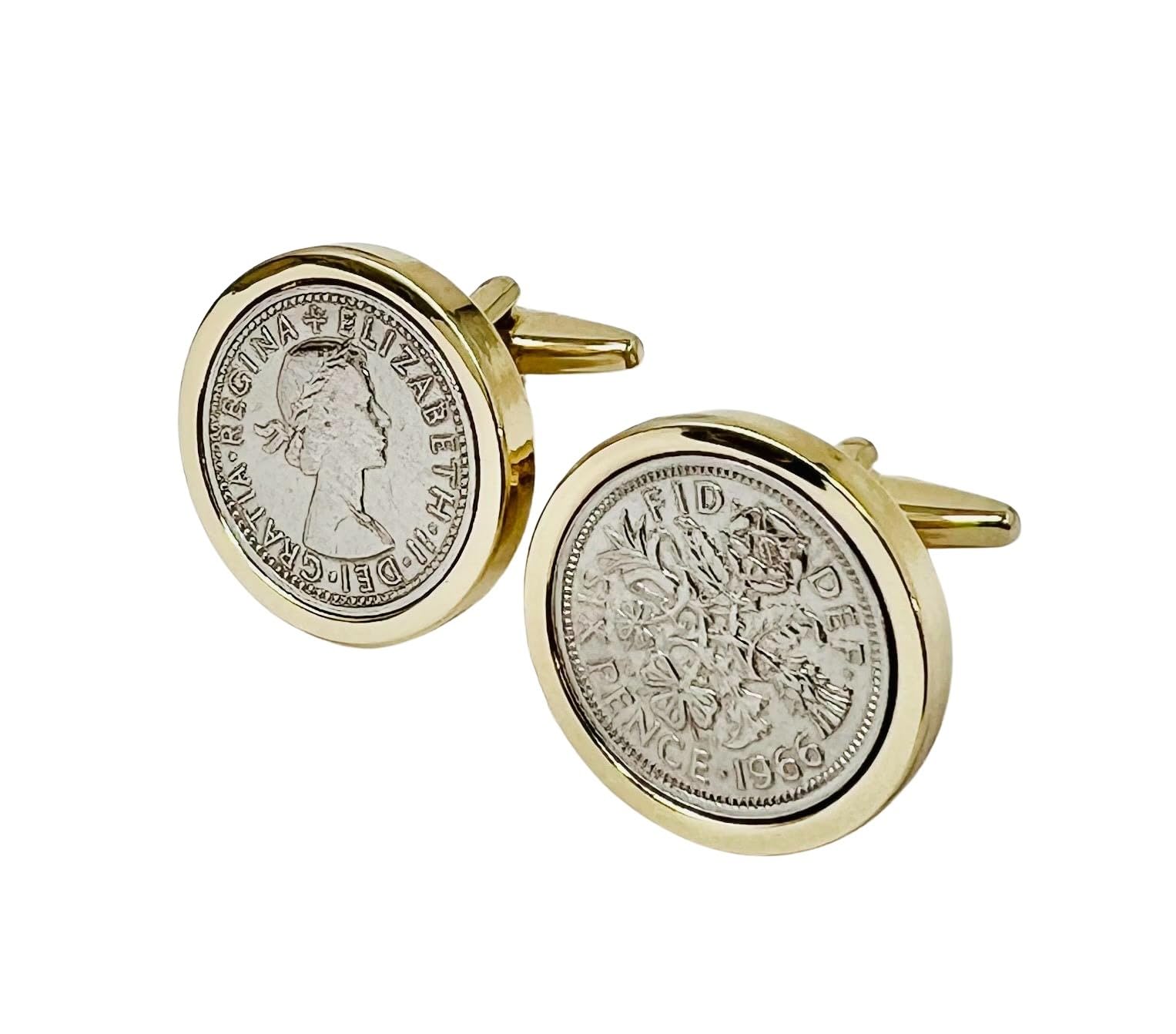 Polished Sixpence Cufflinks | 1966 Anniversary 1966 Coins 60th Birthday