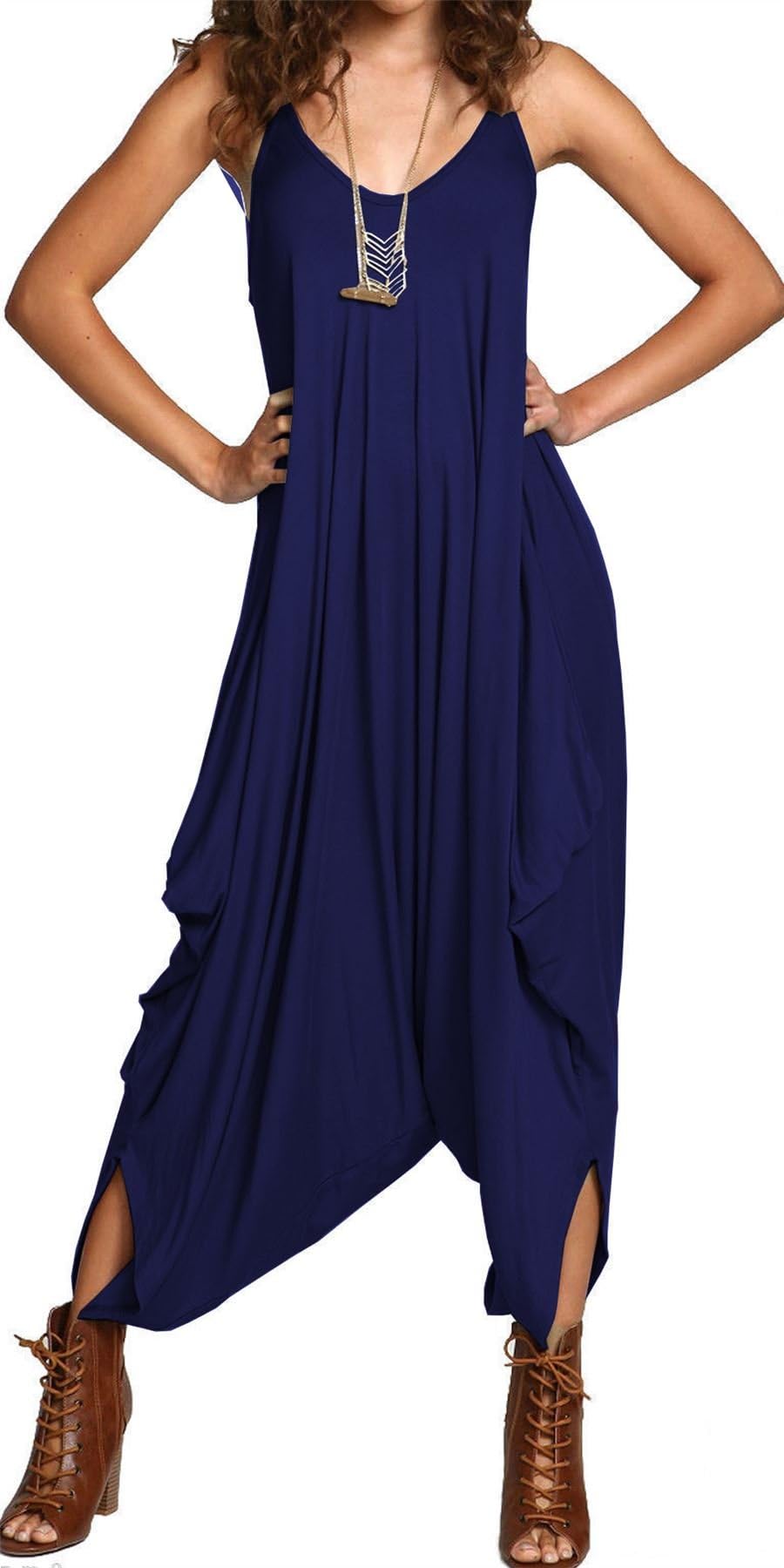 Ladies Womens All in One Summer Beach Sleeveless Baggy Romper Harem Jumpsuit Play-suit Tops