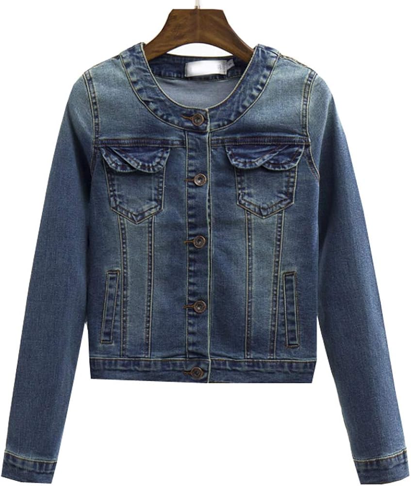 collarless jean jacket womens