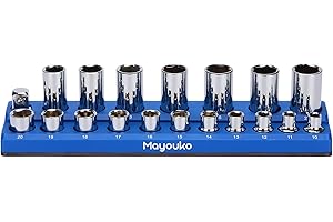 Mayouko 1/2-Inch Metric Magnetic Socket Organizer, Holds 19 Sockets, Magnetic Socket Holder Kit for Shallow and Deep Sockets,