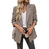 uhbkezy Womens Casual Blazer Open Front Long Sleeve Lapel Houndstooth Jacket Plaid Blazers Bussiness Work Office Suits