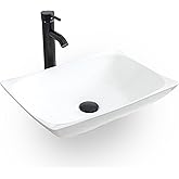 eclife Bathroom Ceramic Sink Bowl Classic White Curved Porcelain Vessel Sink and Faucet Combo for Bathroom Countertop Bowl Si