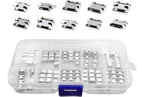 Generic Micro USB 5 Pin Female, Easily Connect Pins Design, Replacement for PCB Board and Socket, 10 Models Each 5PCS with Bo