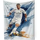 Cristiano Ronaldo World Cup Soccer Tapestry for Teens Fans - Single-Sided HD Fade-Resistant Print, Machine Washable Polyester, 4 Corner Grommets, Indoor Wall Decor for Bedroom/Living Room, 35.4x47.2 Inches (White)