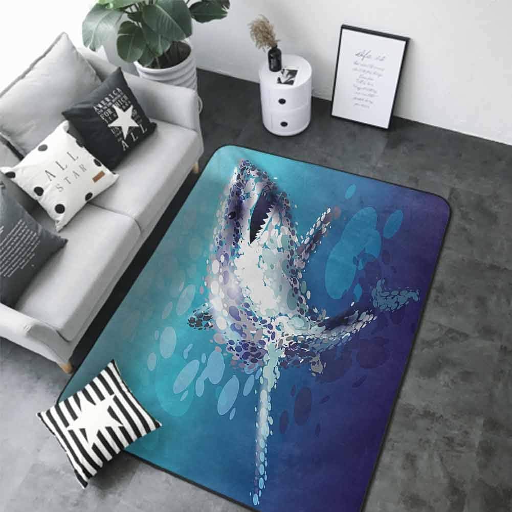 Non Slip Door Mat for Front Door Shark,Digital Psychedelic Shark Figure with Droplets Scary Atlantic Beast Abstract Artwork,Blue Grey 64"x 96" Contemporary Synthetic Rug