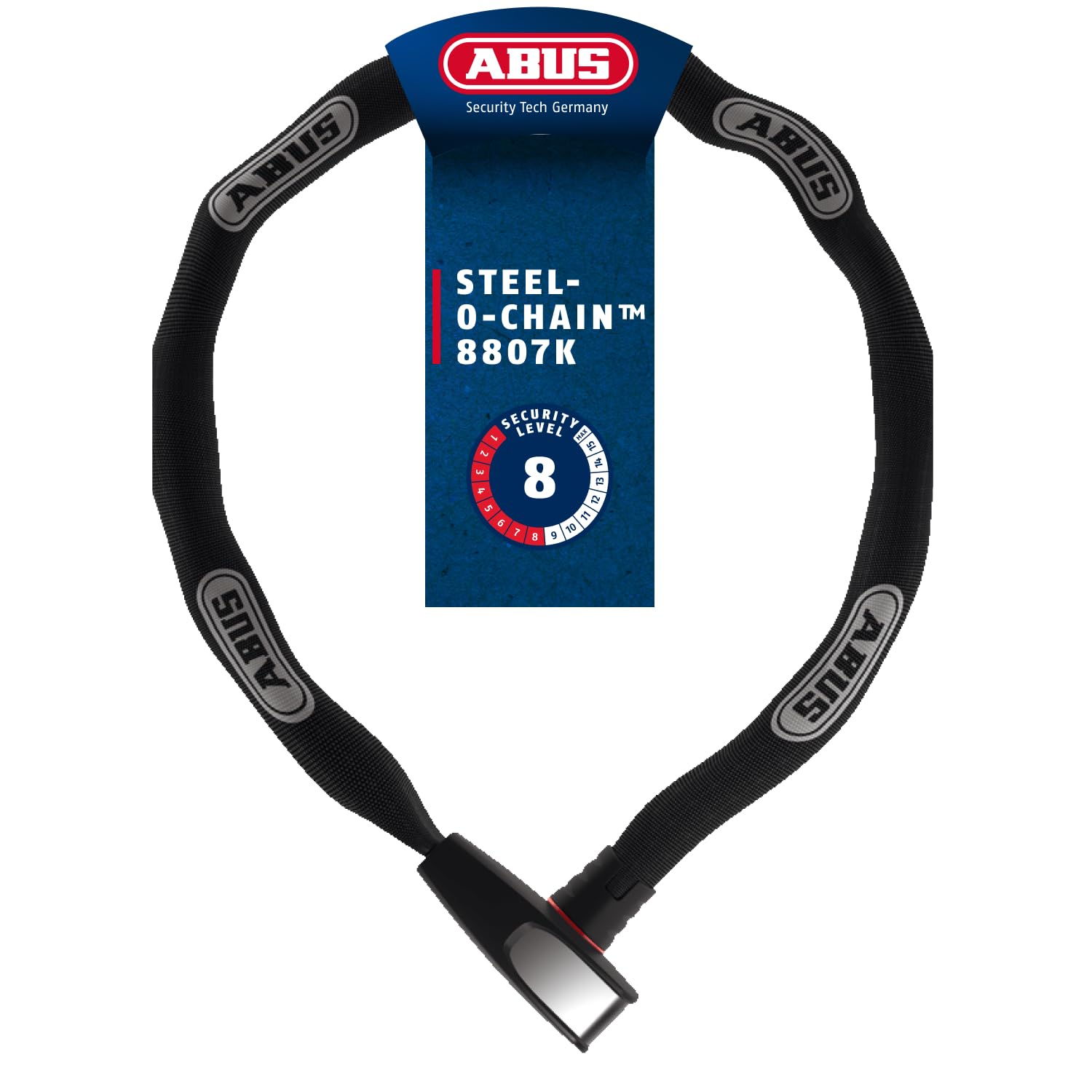 ABUS Kettenschloss Steel-O-Chain 8807K – Flexibles Fahrradschloss aus gehärtetem Stahl – ABUS-Sicherheitslevel 8-110 cm - Schwarz