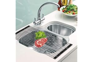 DDMY Dish Drying Rack, Roll Up Over the Sink Dish Drainer Drying Rack Stainless Steel Over Sink Dish Drying Rack, Multipurpose Over Sink Dish Drying Rack Collapsible Sink Drying Rack (17.5"L X 11.8"W)