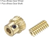 sourcing map Brass Worm Gear Set 0.5 Mod 20T 20:1 Reduction 3mm Hole Right view 4