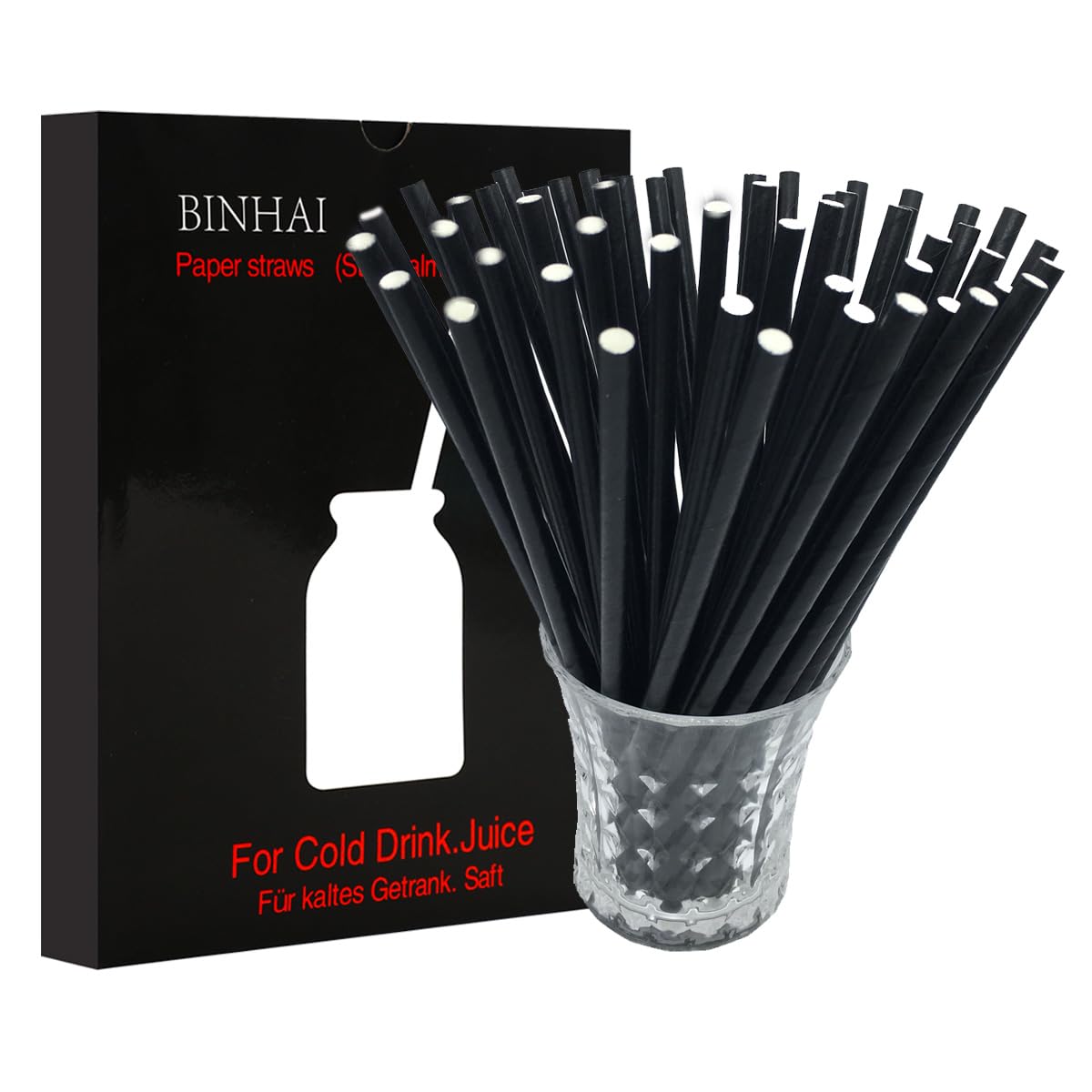 Paper Straws, 100Pcs with Recycled Packaging Biodegradable Bulk Drinking Straw Decorations for Everyday, Wedding, Celebration, DIY (E Black)