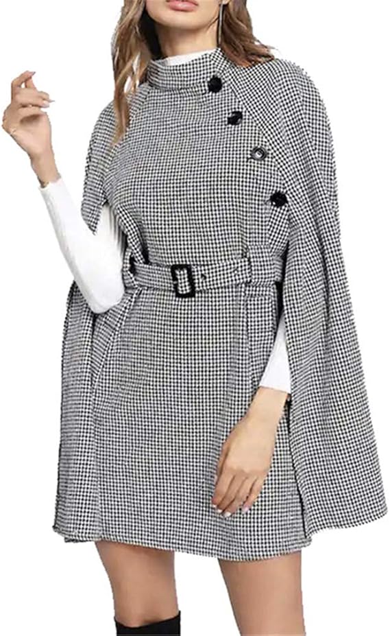 Amazon Yunping コート マントル レディース 千鳥格子 ケープショール スリム オールシーズン ファッション マント ワンピース ワンピース チュニック 通販