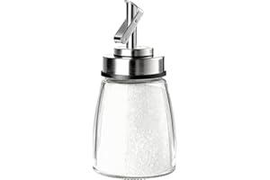 TIWPAJS Glass Sugar Dispenser with Stainless Steel Lid, Automatic Pour Spout, Sugar Container for Coffee Bar, Sugar Jar, Sugar Bowl, Salt Shaker, 6OZ