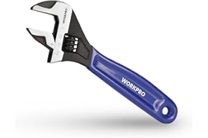 WORKPRO 6-Inch Adjustable Wrench, Cr-V Steel Wrench, Wide Jaw Black Oxide Wrench, Metric & SAE Scales, for Home, Garage, Work