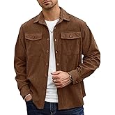 MAVQX Men's Corduroy Button Down Shirts Long Sleeve Casual Shacket Jacket Western Corduroy Shirt Jacket with Flap Pockets