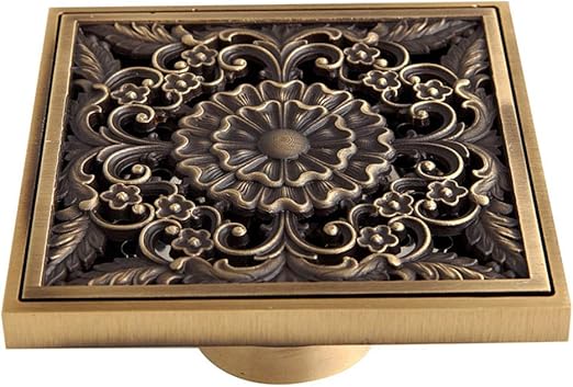 Square Anti Odor Shower Drain Channel Strainer Antique Carved