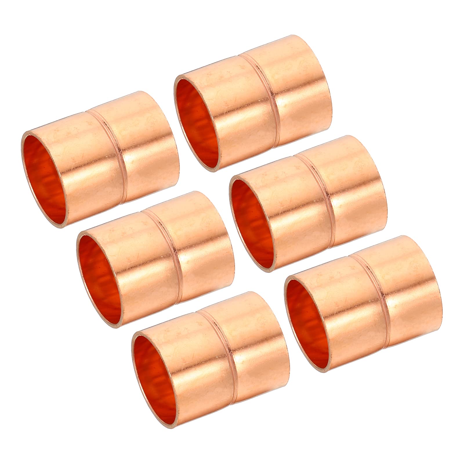 PATIKIL 3/4 Inch ID Straight Copper Coupling, 6 Pack Sweat End Welding Joint Pipe Fitting with Rolled Tube Stop for Water Air Conditioner Plumbing