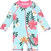 HUAANIUE Baby/Toddler Girls Long Sleeve Zipper Closure Swimsuit One Piece Swimwear with UPF50+ Sun Protection