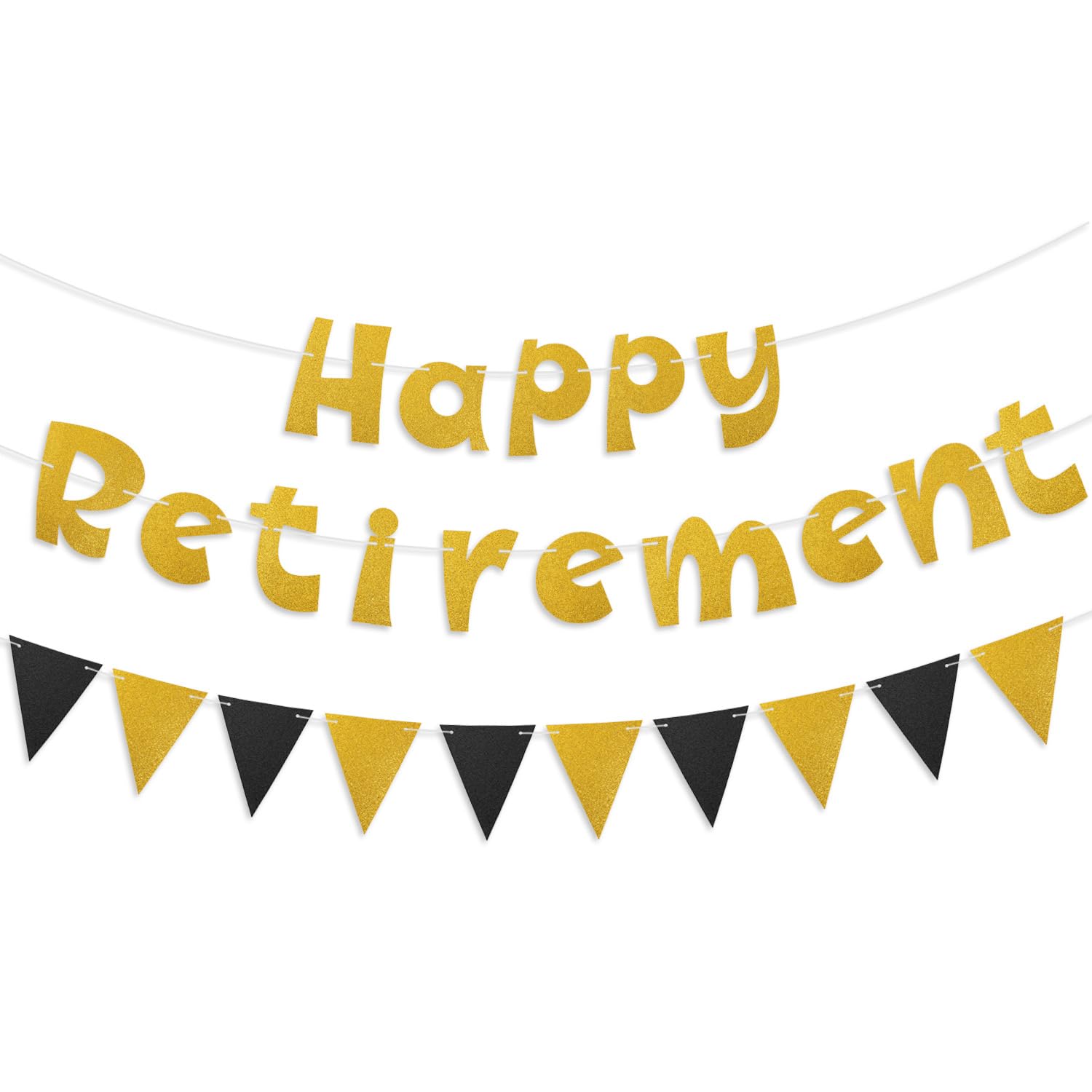 Gold Glitter Happy Retirement Banner, Pre-Strung Retirement Banner with Triangle Pennant Garland Farewell Party Decoration for Men Women Coworkers Office Party Supplies Gift