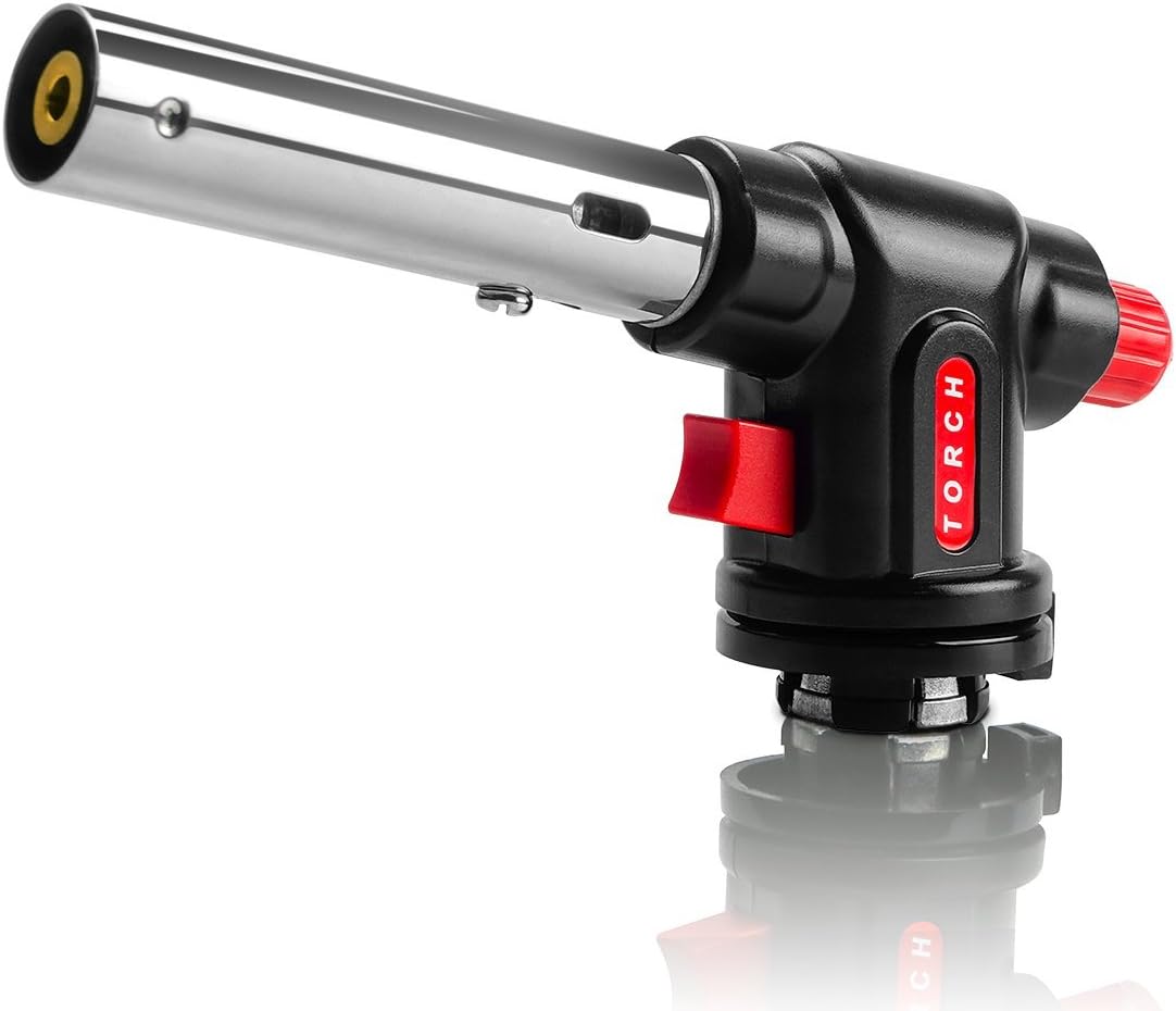 MiMoo Kitchen Culinary Blow Torch, Chef Cooking Butane Torch, Adjustable Flame Lighter for Baking, Crรจme brรปlรฉe, Pastries, Desserts, Picnic, Camping, Brazing, Soldering, Welding, Black