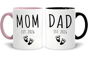 New Mom and Dad Est 2026 Coffee Mug Set for New Parents - Mom Dad Matching First Time Parents Pregnancy Announcement Gift - P