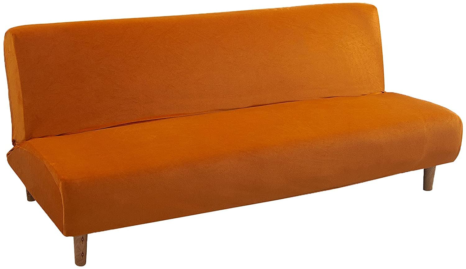 Mingfuxin Armless Sofa Bed Covers, Thick Stretch Velvet 2-3 Seater Armless Sofa Cover Seat Couch Protector, Non-Slip Elastic Folding Couch Sofa Shield Futon Slipcover (Thick Velvet | Flannel Orange)