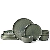 Famiware Mars Plates and Bowls Set, 12 Pieces Dinnerware Sets, Dishes Set for 4, Sage Green
