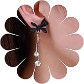 Allereyae Vintage Black Bow Stud Earrings Rhinestone Drop Earrings Gold Cz Dot Dangle Earrings Crystal Long Chain Dangle Earrings Jewelry for Women