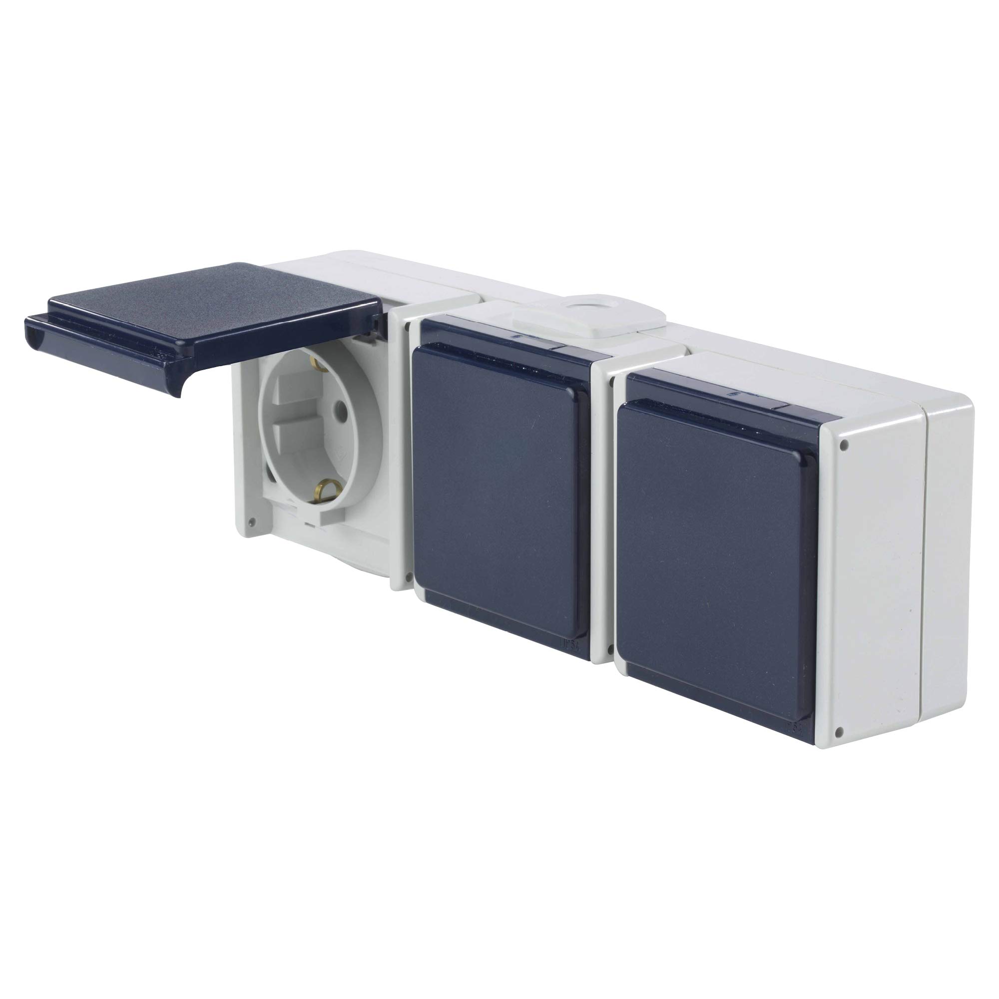AS – Schwabe 3-Way Socket with 3 Cable Entries, IP54, for Outdoor use Grey, 62464