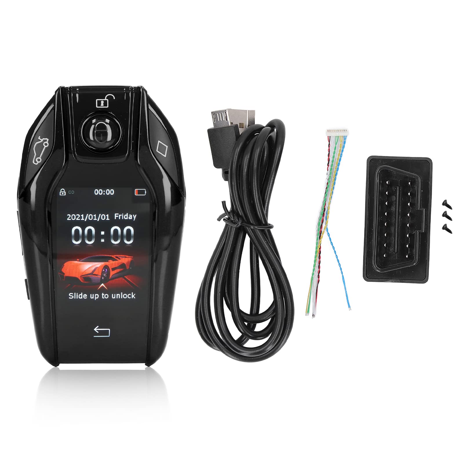 Akozon LCD Smart Key, Universal LCD Touch Screen Smart Key Remote Keyless Entry Remote For All Start Stop Engine Button Models (Black)