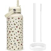 XccMe 32 oz Insulated Water Bottle with Lid,Leopard Print Stainless Steel Water Bottl with Flip Straw and Handle,Gifts for Women Girls Teens Birthday Christmas,Leak Proof Cute Metal Water Bottle