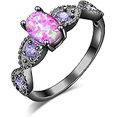CiNily 18K Gold Plated Opal Ring-White Fire Opal & Amethyst & Cubic Zirconia Women Jewelry Gemstone Engagement Anniversary Ring Size 5-13