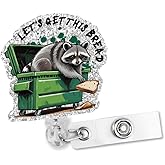 Sixrip Let's Get This Bread Retractable Glitter Badge Reel with Alligator Clip, Funny Racoon Badge Holder for Nurse Social Worker Teacher Volunteer Healthcare Worker, Racoon Lover Gifts