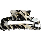 Emma Lily Cellulose Acetate French Hair Claw for Thin Hair, Gifts for Women, Black Tortoise Shell Rectangle Design—Ideal for Parties, Polished & Professional Look