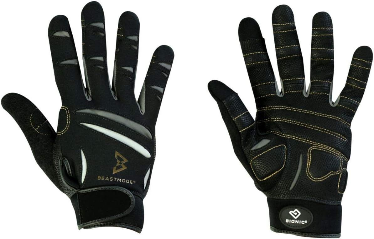 BIONIC The Official Glove of Marshawn Lynch Gloves Beast Mode Men's Full Finger Fitness/Lifting Gloves w/Natural Fit Technology, Black (Pair)