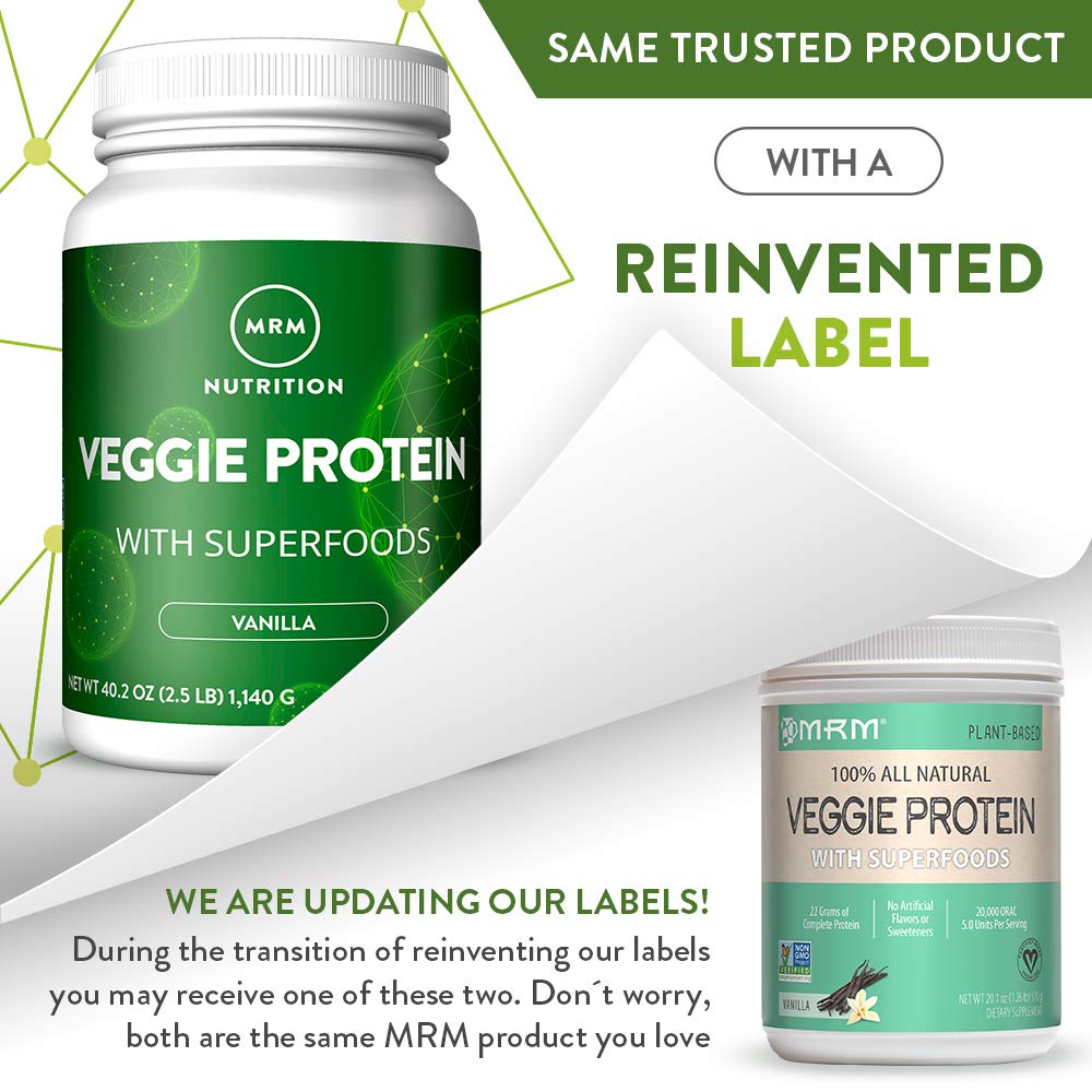 MRM - Veggie Protein Powder, Protein Source for Vegans, Gluten-Free & Preservative-Free, Non-GMO Verified - Vanilla - 2.5 lbs: Health & Personal Care