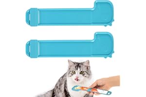 NQEUEPN 2pcs Cat Strip Feeders, Cartoon Cute Happy Cat Strip Squeeze Spoon Holder Multifunctional Cat Treat Dispenser for Wet Food Liquid Snack Puree Feeding Pet Supplies (Blue)